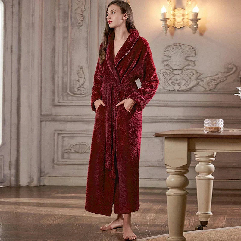 CozyNest Thermal Flannel Maternity Robe, Extra-Long Fit
