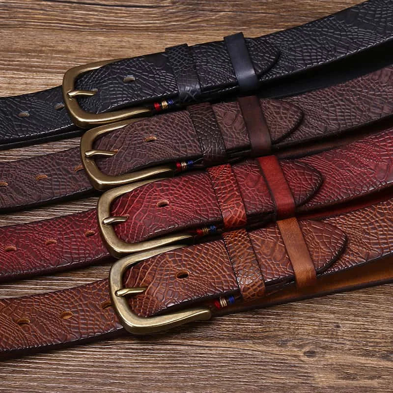 Embossed Cowhide Belt with Copper Pin Buckle, Kestrel