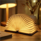 Lámpara de lectura plegable con acabado de madera cálida, lámpara LED de mesita de noche inalámbrica