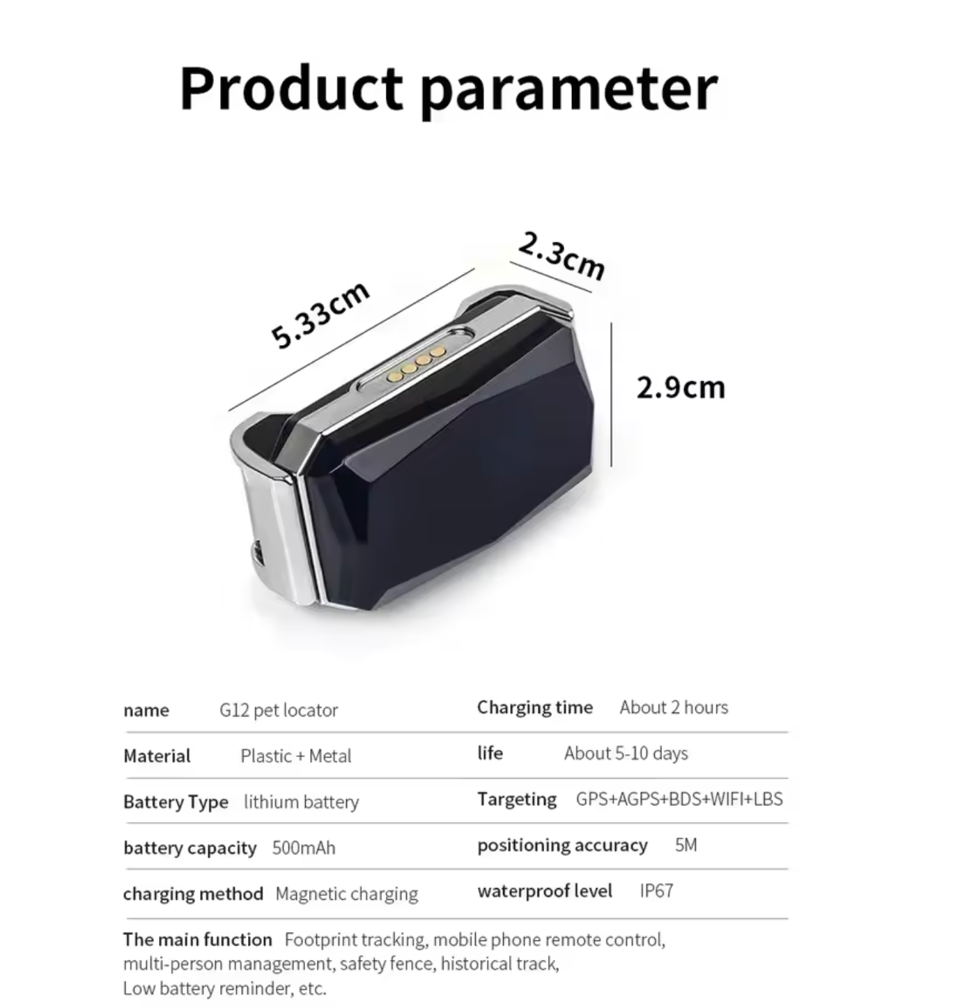 Mini-GPS-sporer med posisjon i sanntid, LumaTrack G12, geogjerder