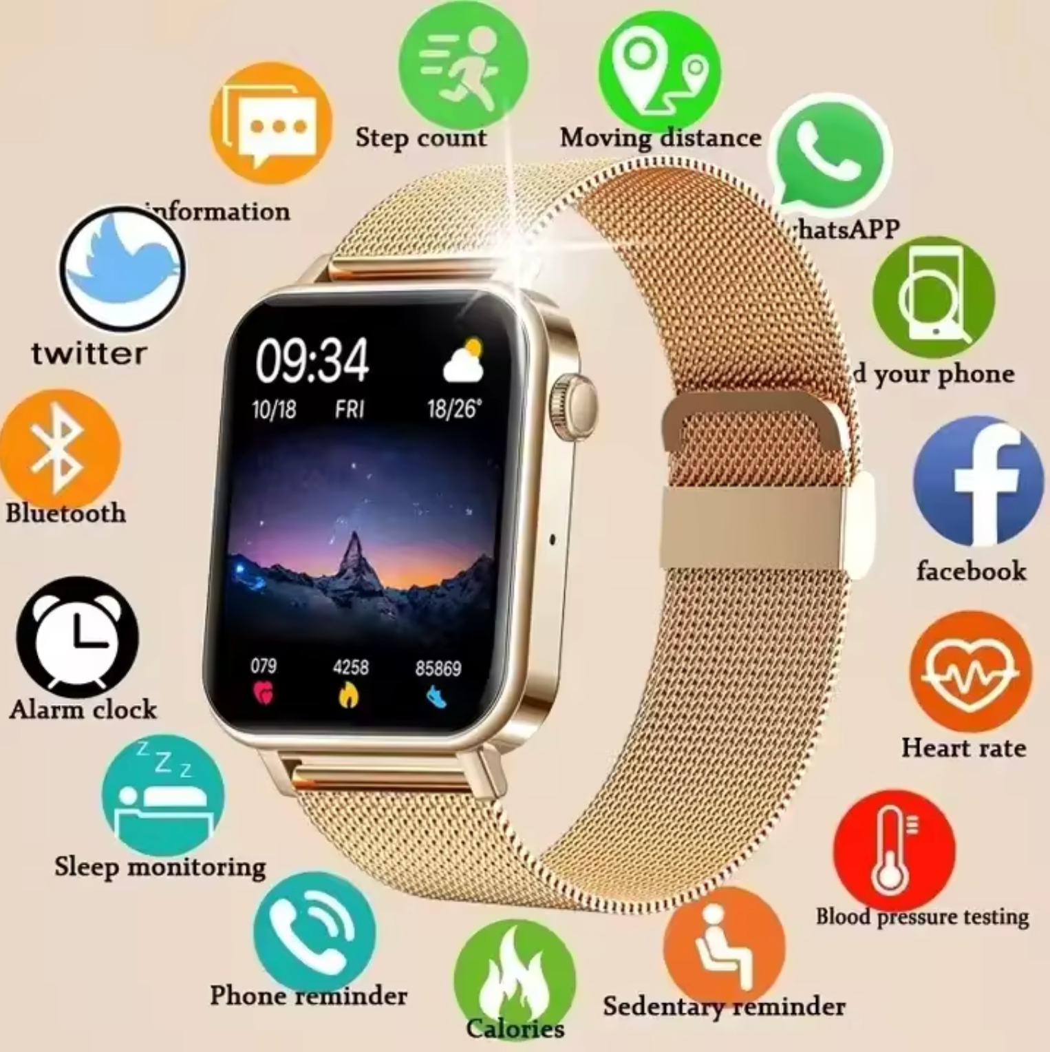 NovaVel Luma Women's Smartwatch With Fitness Tracker, Sleek Touchscreen