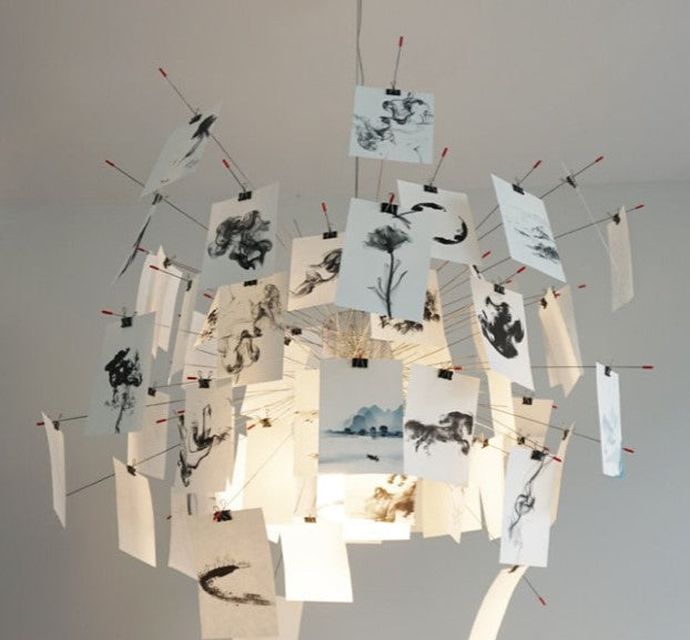 Candeeiro suspenso Ingo Maurer Zettel'z 6 | Candeeiro de papel personalizável, luminária suspensa de notas DIY