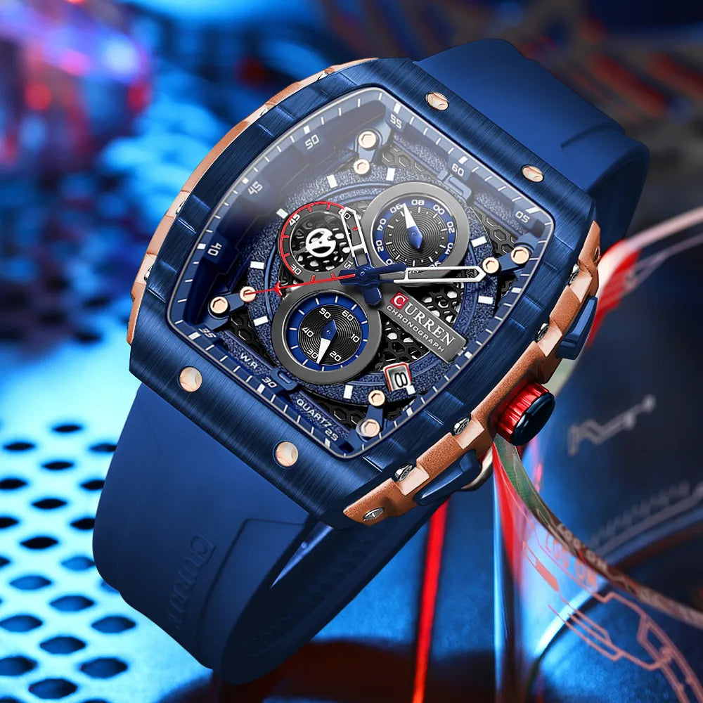 Relógio Cronógrafo Vareno, Data Automática, Bracelete de Silicone, 6 Cores