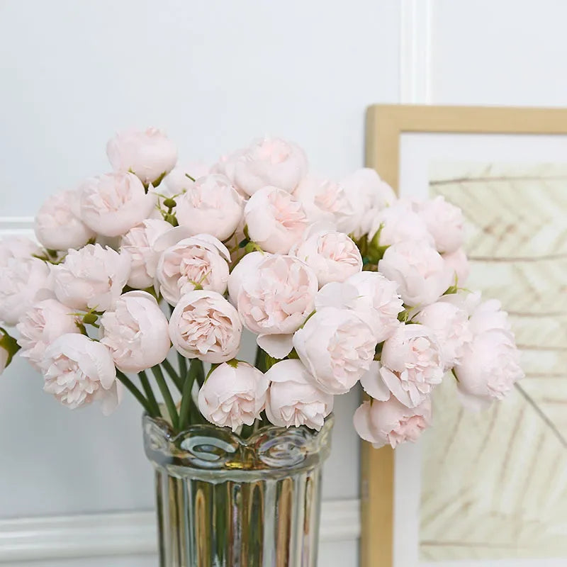 Lyra Silk Peony Bouquet, 27 Lifelike Blooms For Weddings & Home Decor
