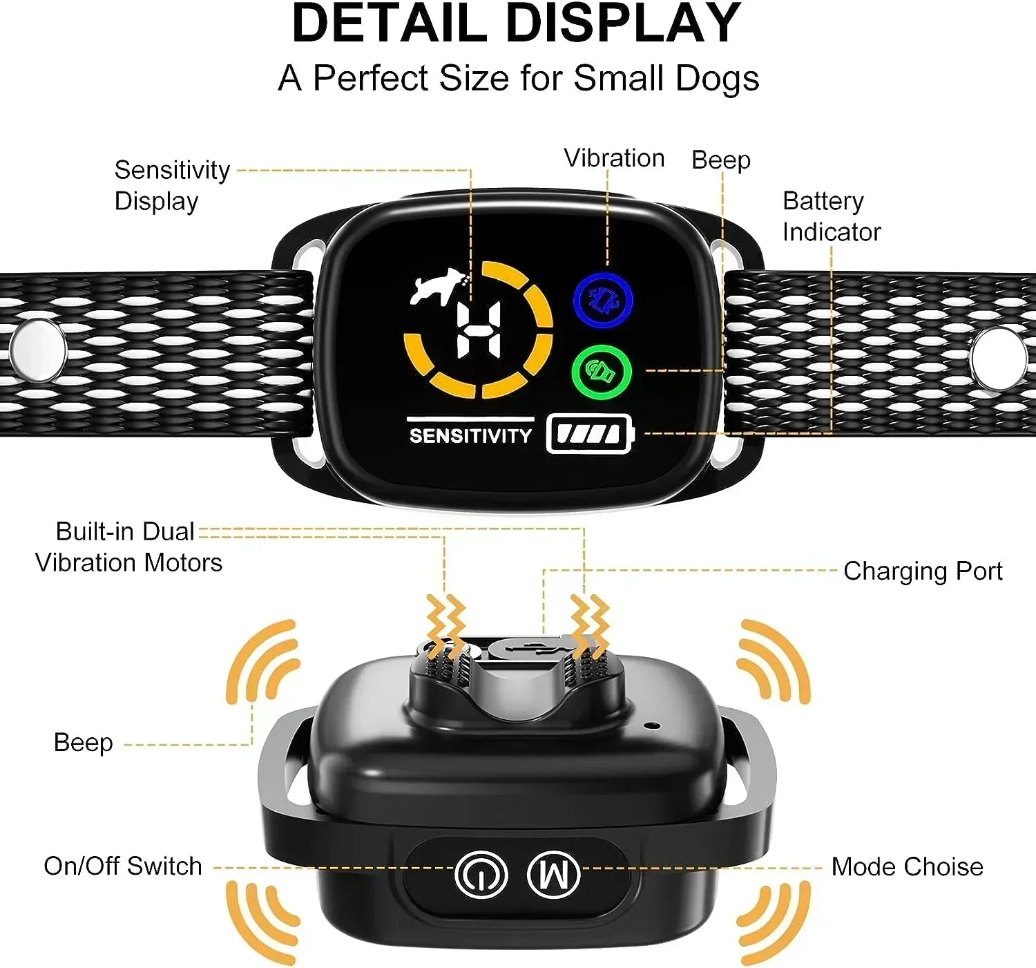 Small Dog Bark Detection Collar, Rechargeable, IP67 Rated