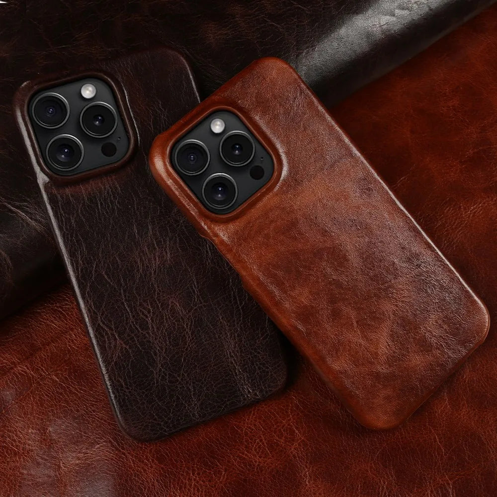 Capa para iPhone em Pele de Vaca Genuína, Feita à Mão, 5 Cores