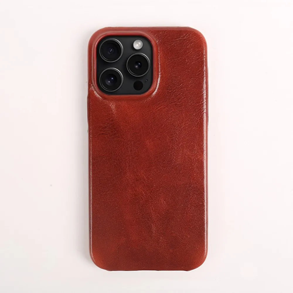 Capa para iPhone em Pele de Vaca Genuína, Feita à Mão, 5 Cores