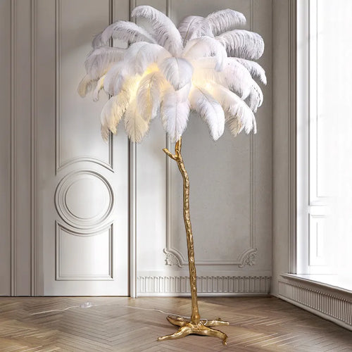 Aurelle Ostrich Feather Floor Lamp, Brass & Copper Finish