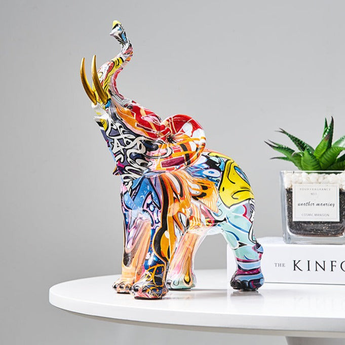 Aurella Hand-Painted Resin Elephant Figurine, Nordic or Graffiti