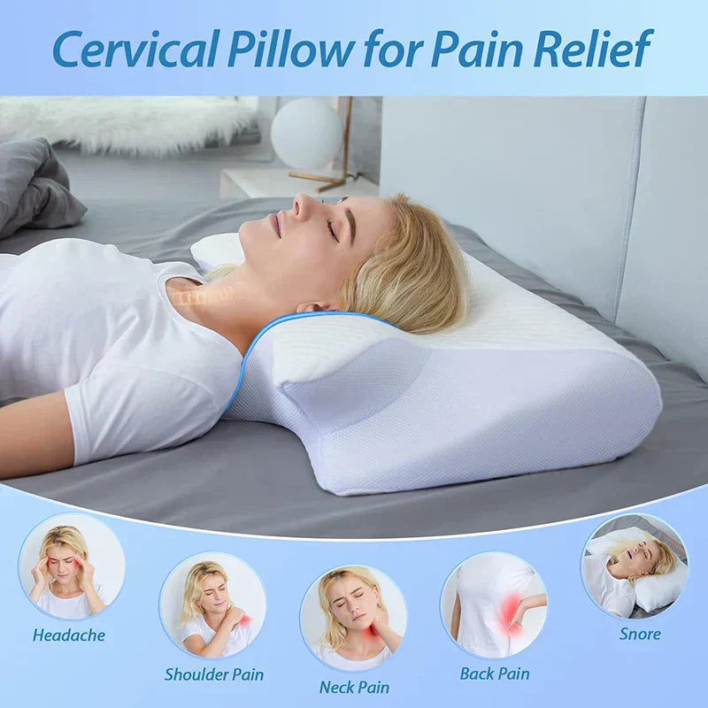 Oreiller cervical ergonomique SomniEase profilé en mousse à mémoire de forme, avec soutien du cou