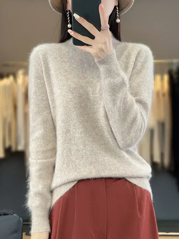 Lyra damesweater i 100 % kashmir, rund hals, 10 farver