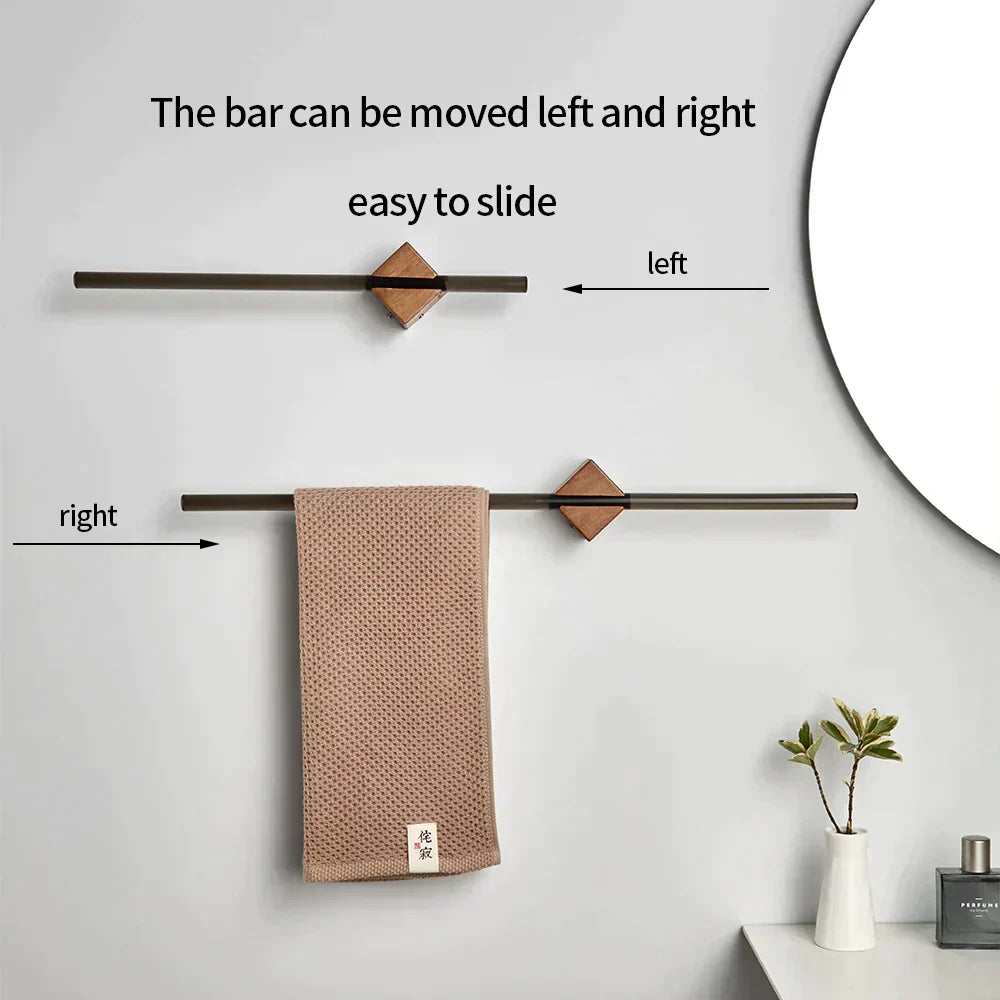 Elmora Towel Holder in Woodgrain-Finish Stainless Steel, Black or Gold