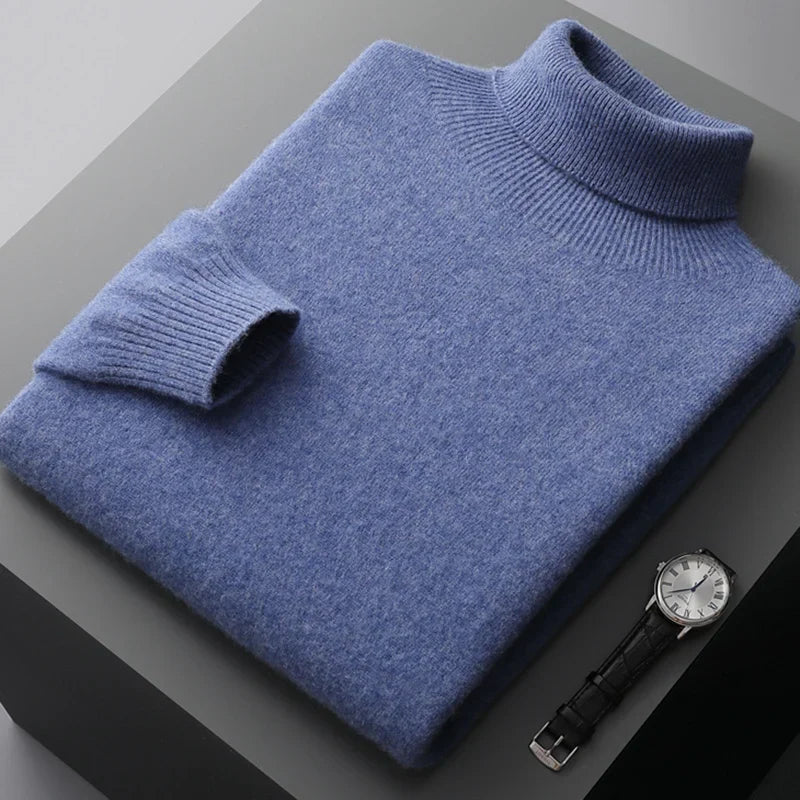 Camisola Aurelo em lã merino extrafina, gola subida, estilo casual