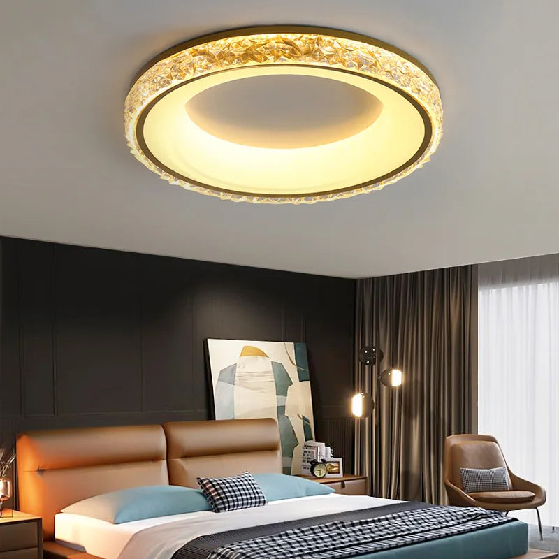 Lampadario rotondo in cristallo Marlow, lampada da soffitto color oro