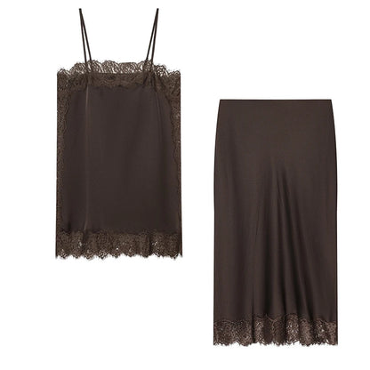 Ensemble Vintage Café Bohème I Haut en Dentelle & Jupe Mi-Longue Chic