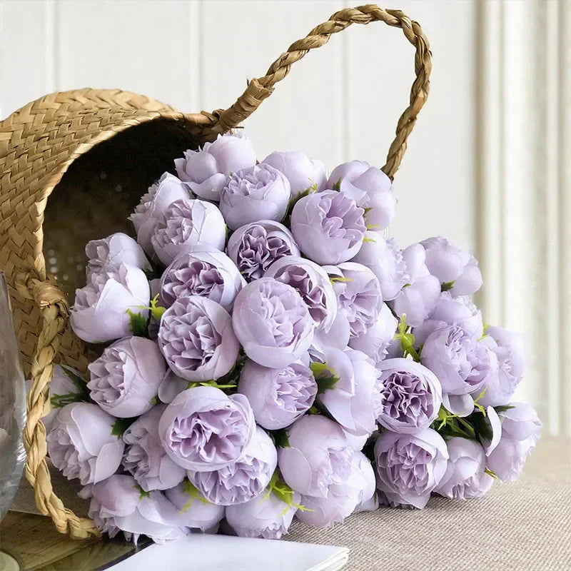 Lyra Silk Peony Bouquet, 27 Lifelike Blooms For Weddings & Home Decor