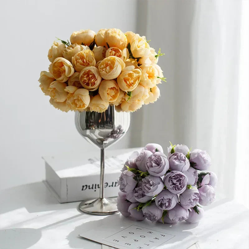 Lyra Silk Peony Bouquet, 27 Lifelike Blooms For Weddings & Home Decor