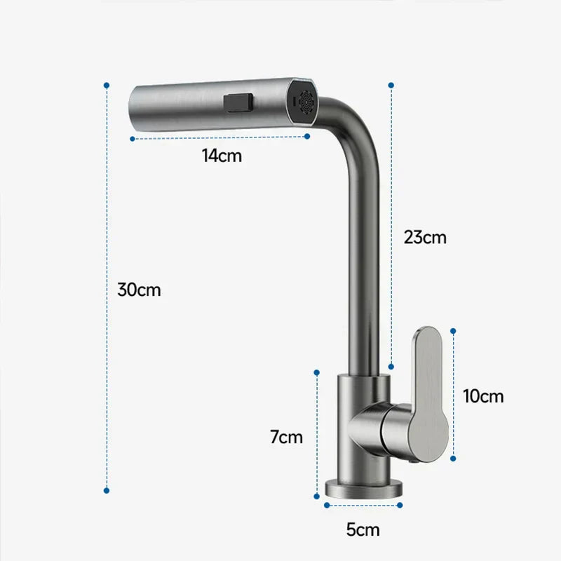 Torneira de cozinha AeroCascade com fluxo em cascata e bica giratória para bancada