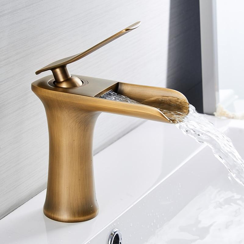 Grifo de lavabo de baño tipo cascada, cuerpo de latón, acabado cromado