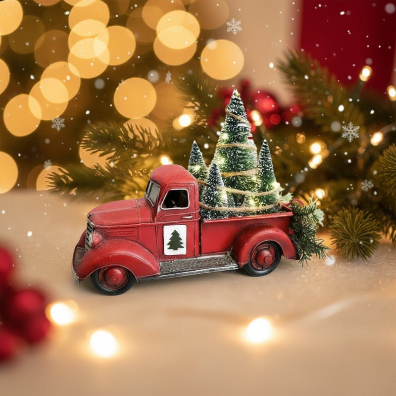 Vintage-Roter LKW-Schmuck mit Mini-Baum für festliche Dekoration - Fioriscas