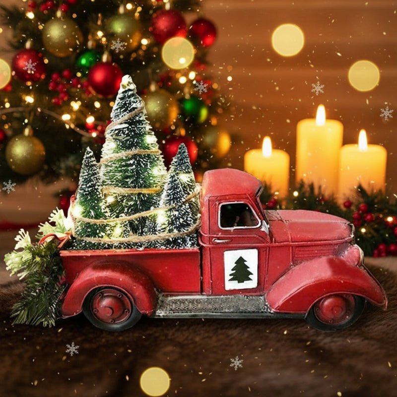 Vintage-Roter LKW-Schmuck mit Mini-Baum für festliche Dekoration - Fioriscas