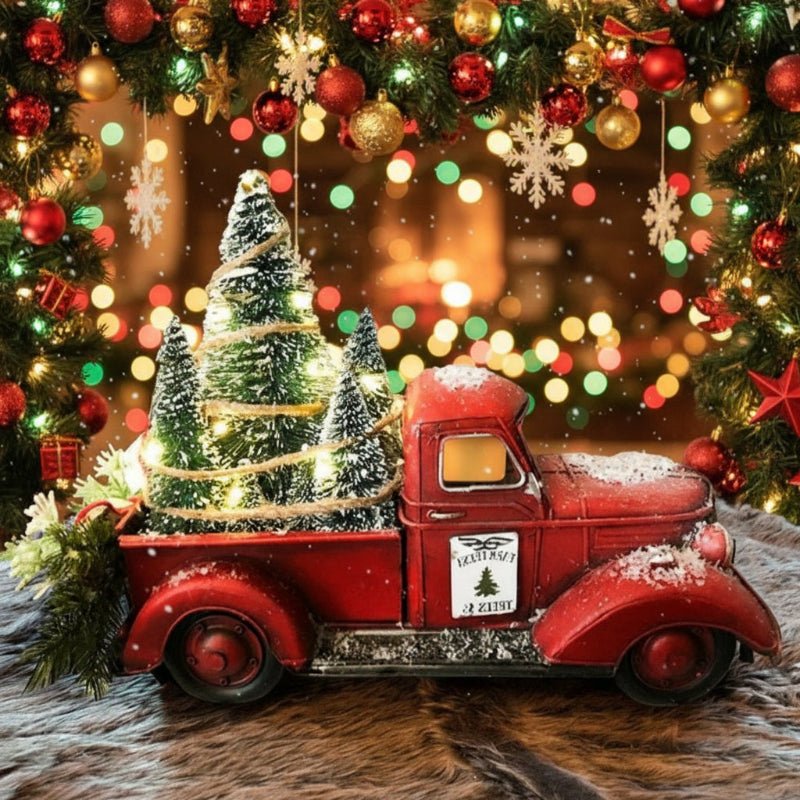 Vintage-Roter LKW-Schmuck mit Mini-Baum für festliche Dekoration - Fioriscas