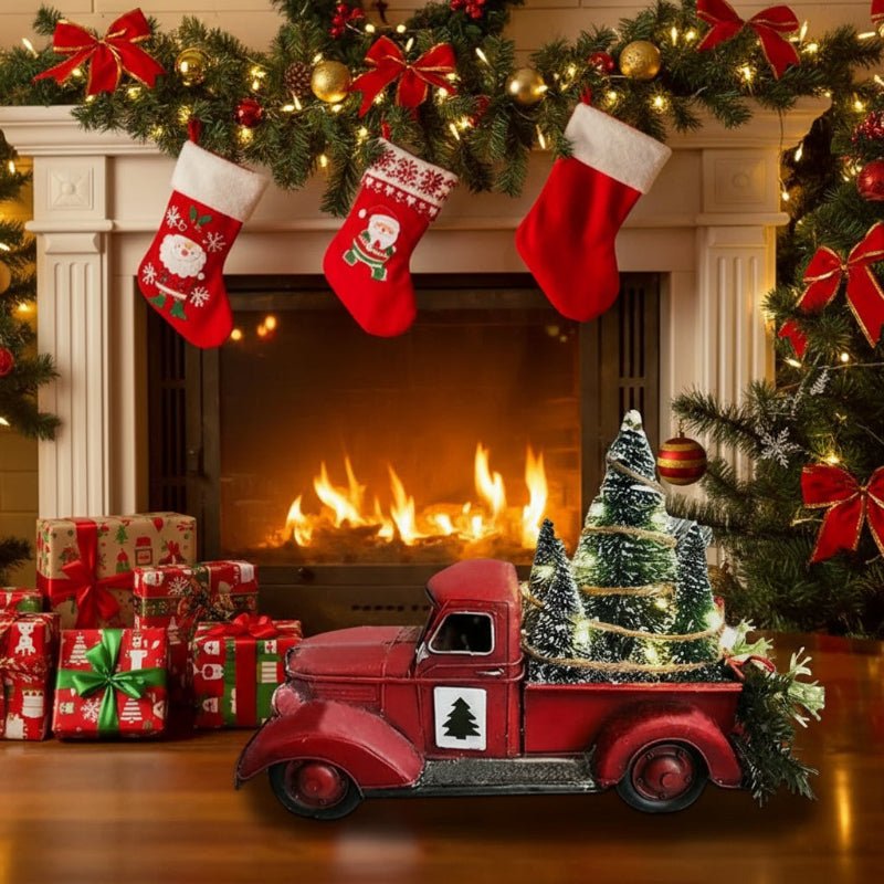 Vintage-Roter LKW-Schmuck mit Mini-Baum für festliche Dekoration - Fioriscas
