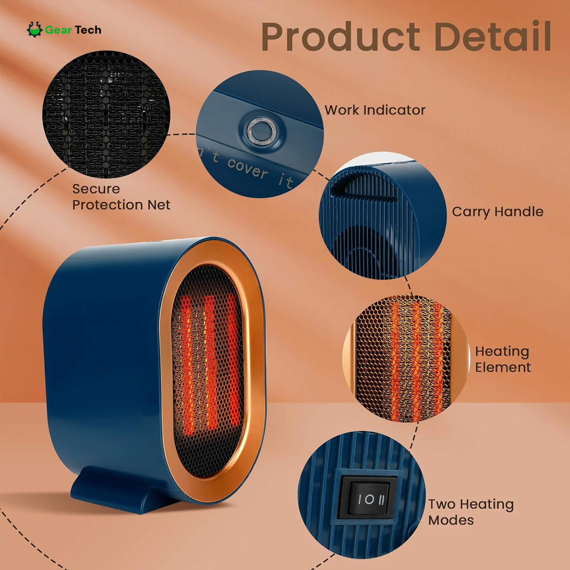 Riscaldatore Elettrico Compatto in Ceramica PTC per Spazi Ridotti, NexaHeat