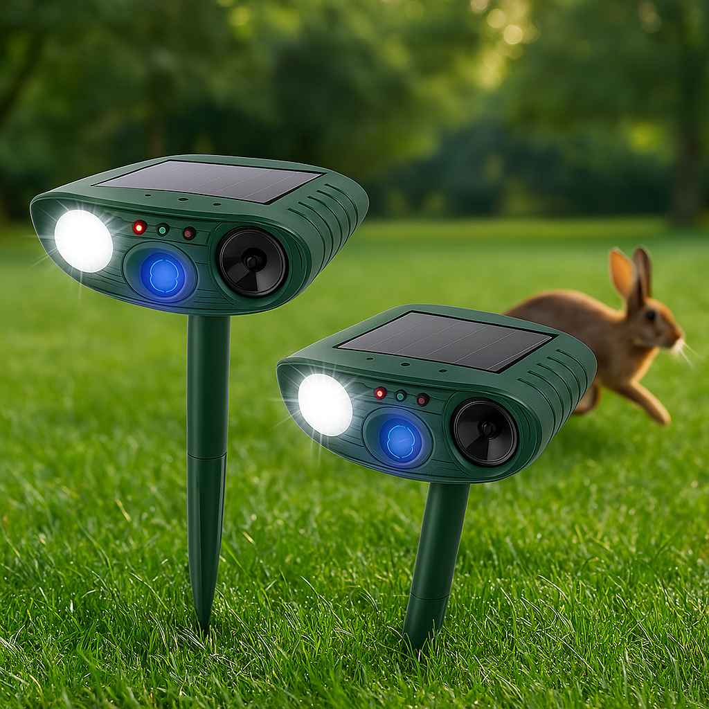 Rabbit Repeller, Solar-Powered Ultrasonic Garden Stake With Flashing Light