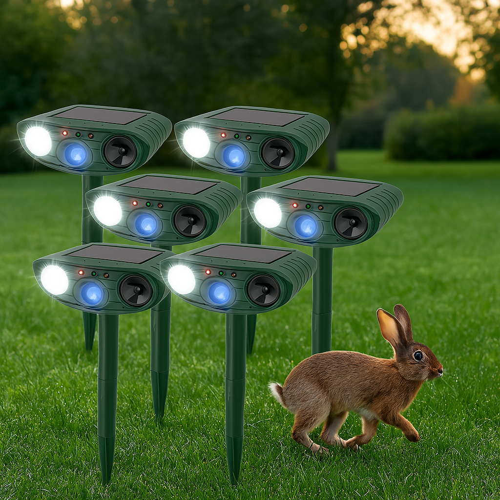 Rabbit Repeller, Solar-Powered Ultrasonic Garden Stake With Flashing Light