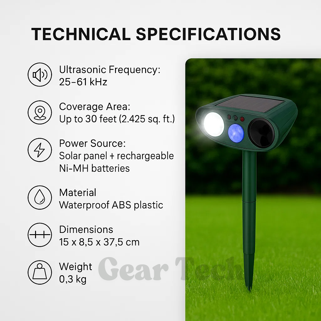 Rabbit Repeller, Solar-Powered Ultrasonic Garden Stake With Flashing Light