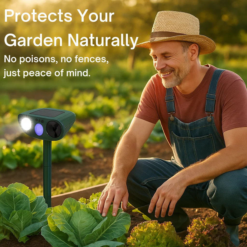 Rabbit Repeller, Solar-Powered Ultrasonic Garden Stake With Flashing Light