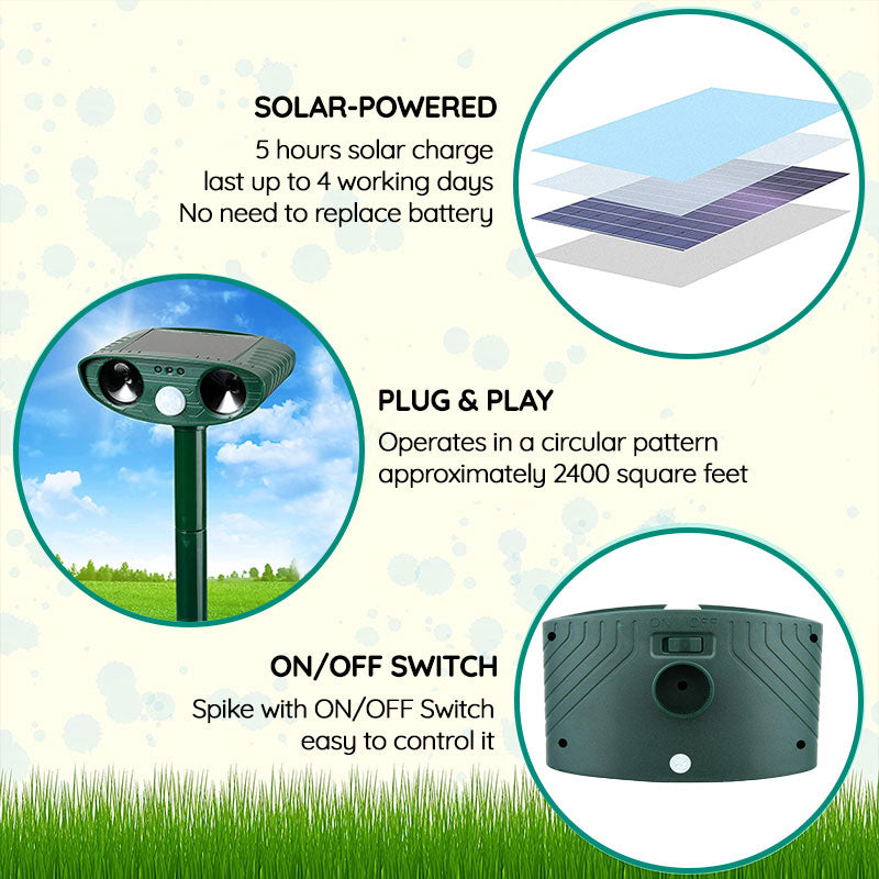 Rabbit Repeller, Solar-Powered Ultrasonic Garden Stake With Flashing Light