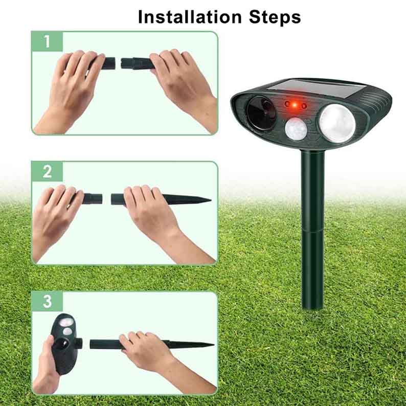 Rabbit Repeller, Solar-Powered Ultrasonic Garden Stake With Flashing Light