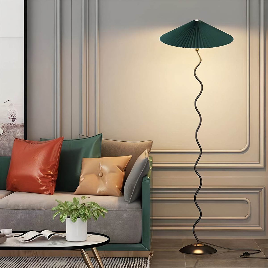 Lámpara de pie Serpentine con pantalla de lino estilo Art Deco vintage  