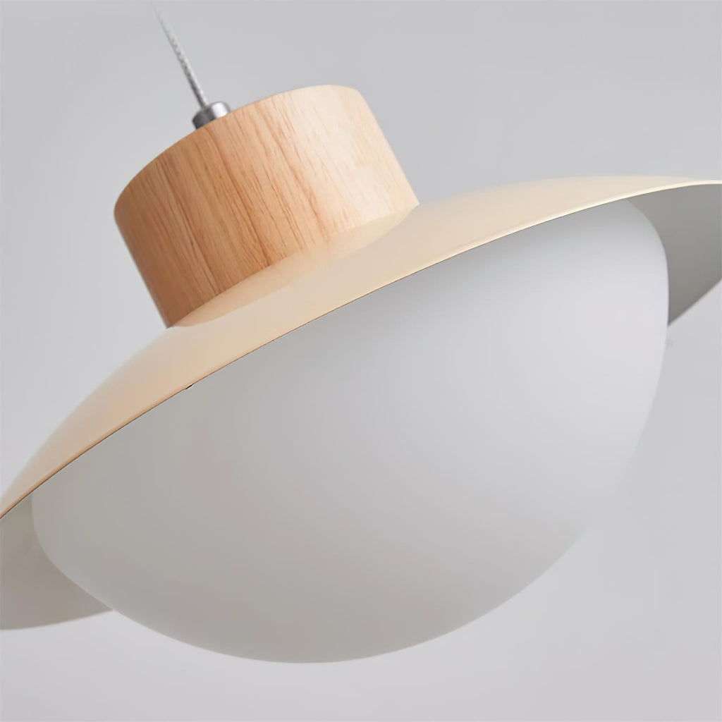 Pendant Lamp Metal and Wood PE Shade Dome Shape Minimalist | Fioriscas