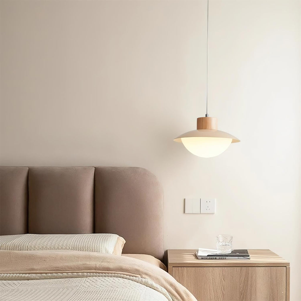 Pendant Lamp Metal and Wood PE Shade Dome Shape Minimalist | Fioriscas