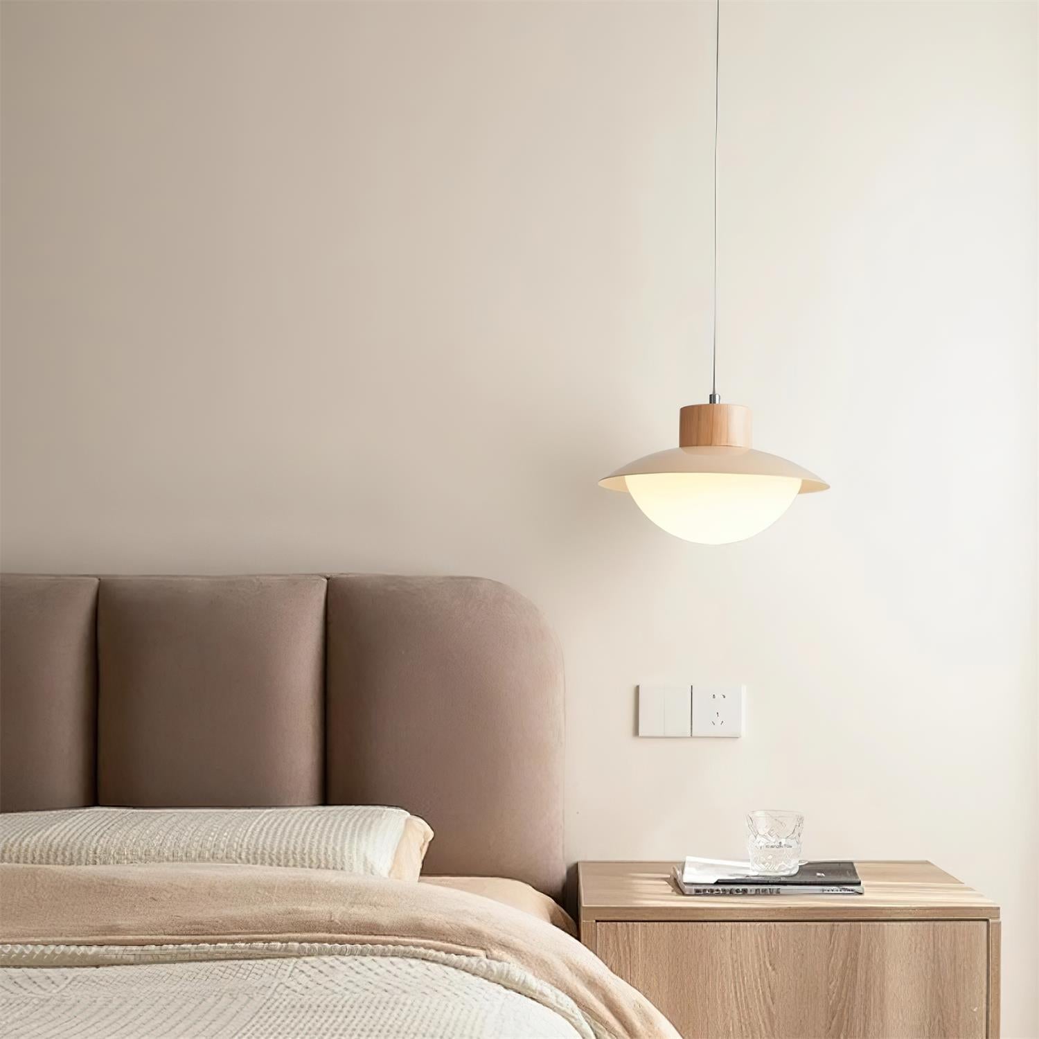 Pendant Lamp Metal and Wood PE Shade Dome Shape Minimalist | Fioriscas