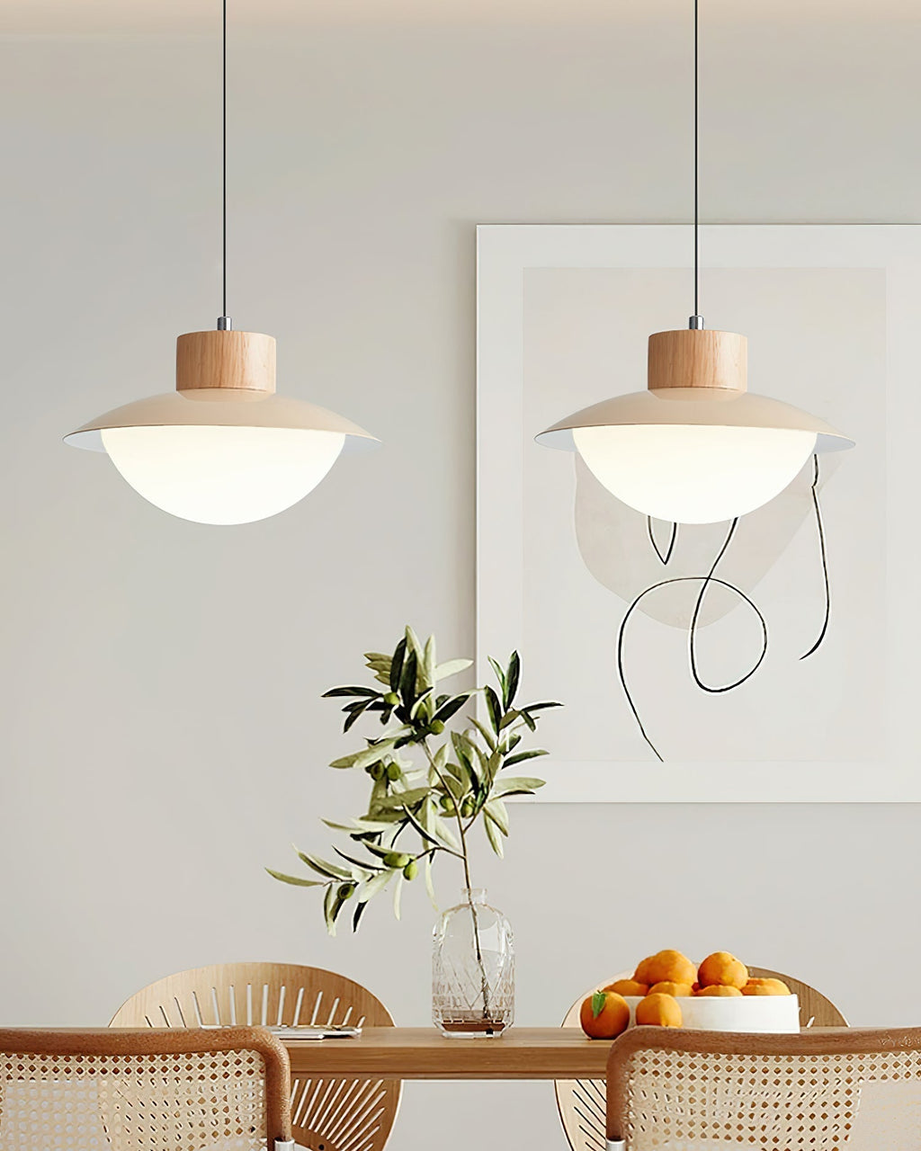 Pendant Lamp Metal and Wood PE Shade Dome Shape Minimalist | Fioriscas