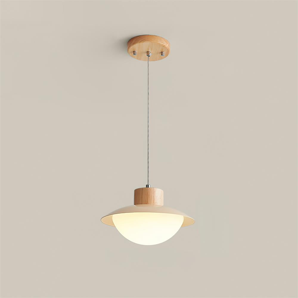 Pendant Lamp Metal and Wood PE Shade Dome Shape Minimalist | Fioriscas