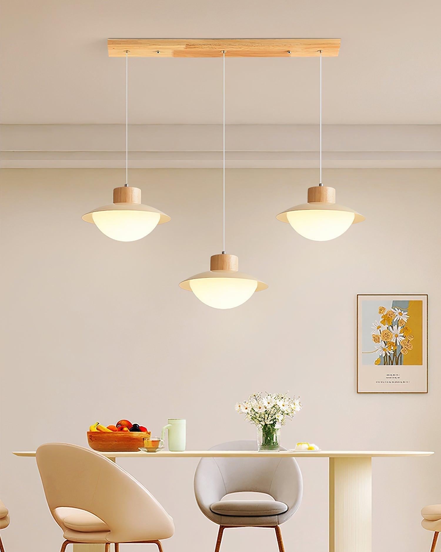 Pendant Lamp Metal and Wood PE Shade Dome Shape Minimalist | Fioriscas