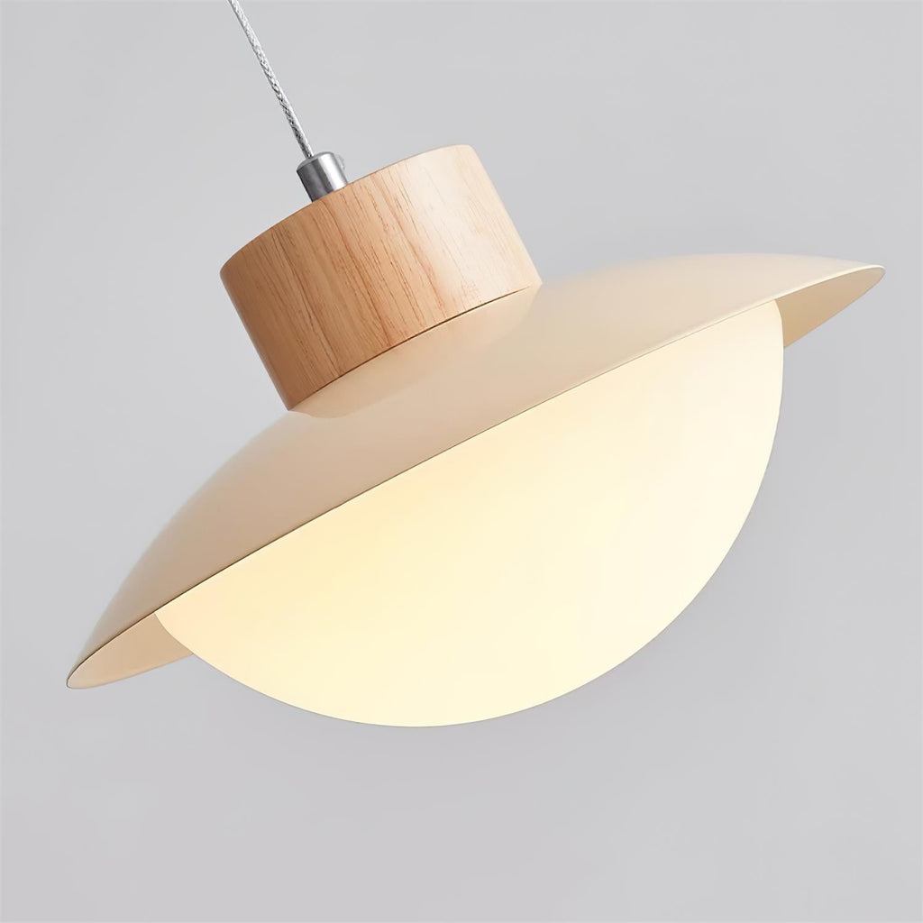 Pendant Lamp Metal and Wood PE Shade Dome Shape Minimalist | Fioriscas