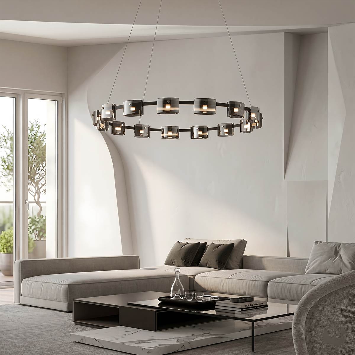 Křišťálový lustr LuminaRing s čirým sklem pro glamour obývací pokoj  