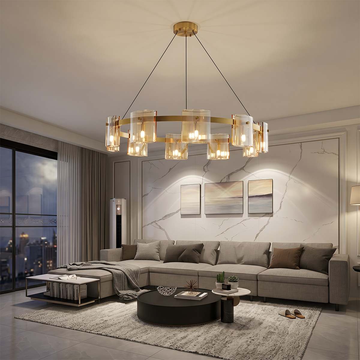 Křišťálový lustr LuminaRing s čirým sklem pro glamour obývací pokoj  
