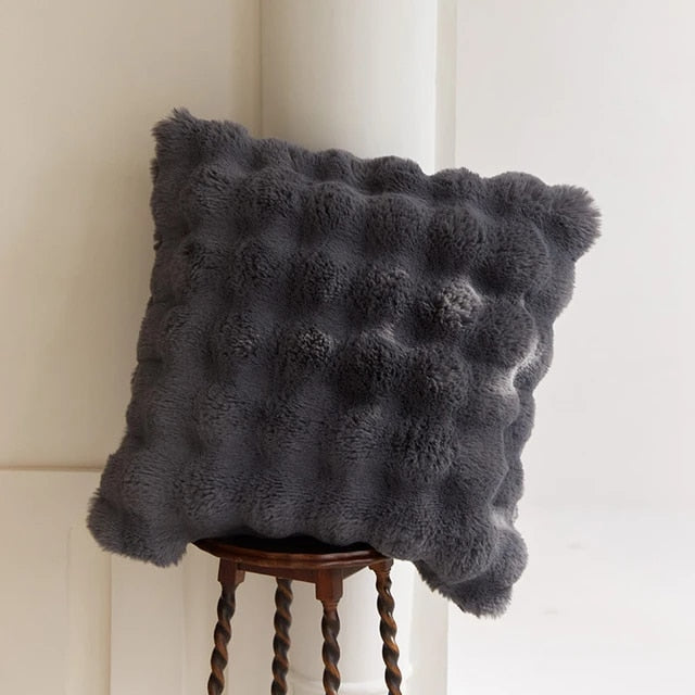 Manta de pelo de coelho sintético com almofada a condizer, design ondulado VeloraWeave
