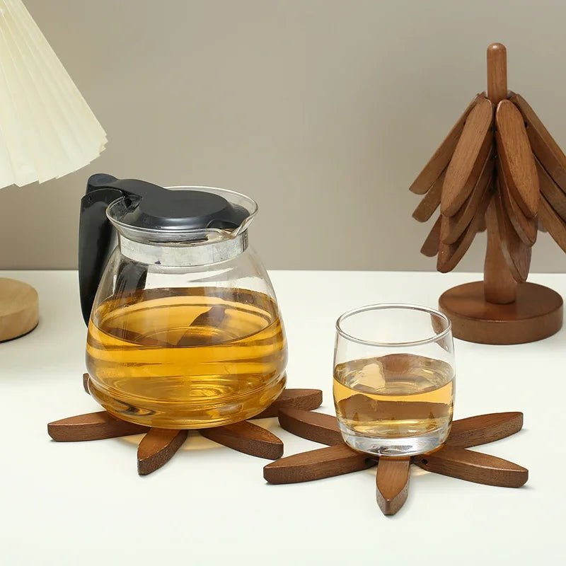 4-piece coaster & pot holder set with bamboo tree design - Fioriscas