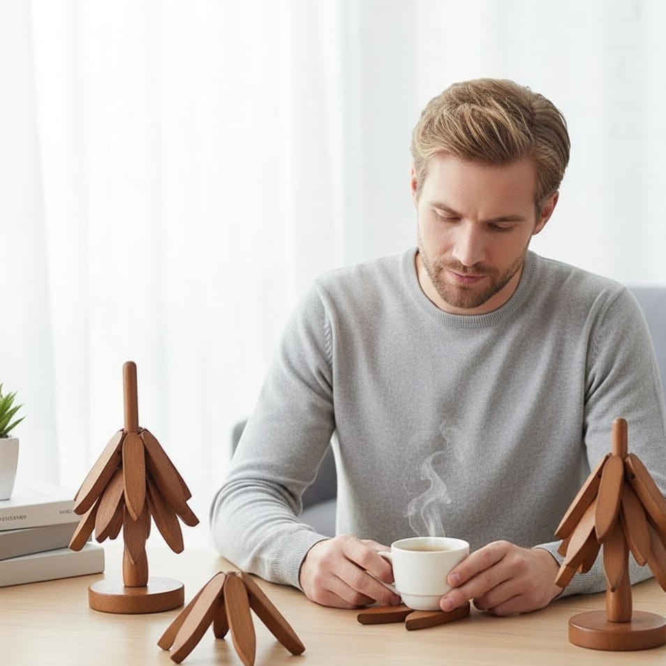 4-piece coaster & pot holder set with bamboo tree design - Fioriscas