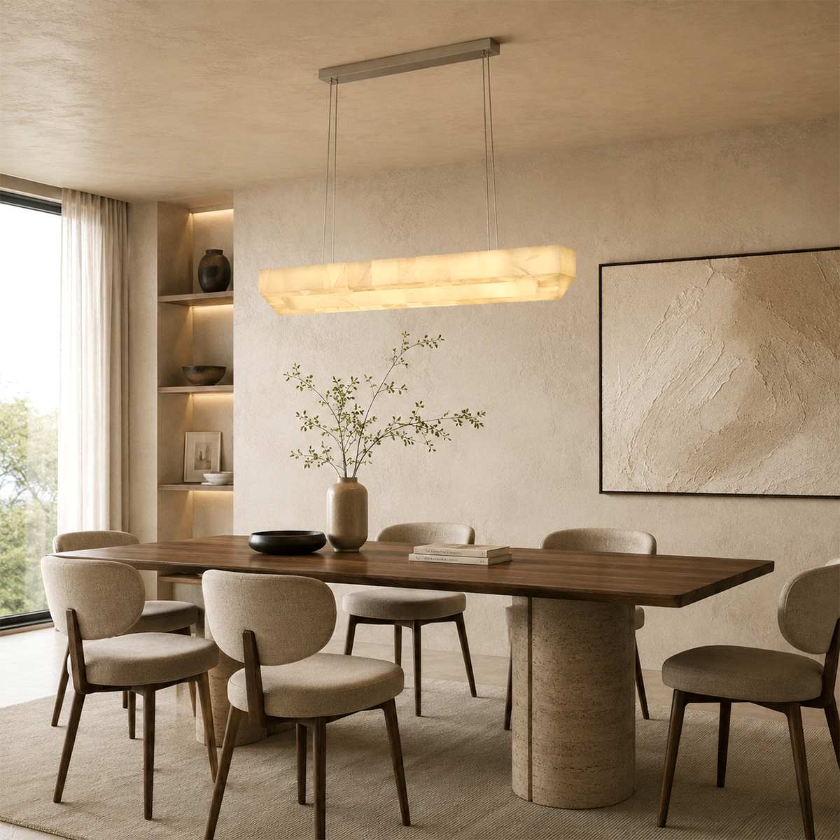 Calcite Halo rektangulär krona med stålvajersupphängning