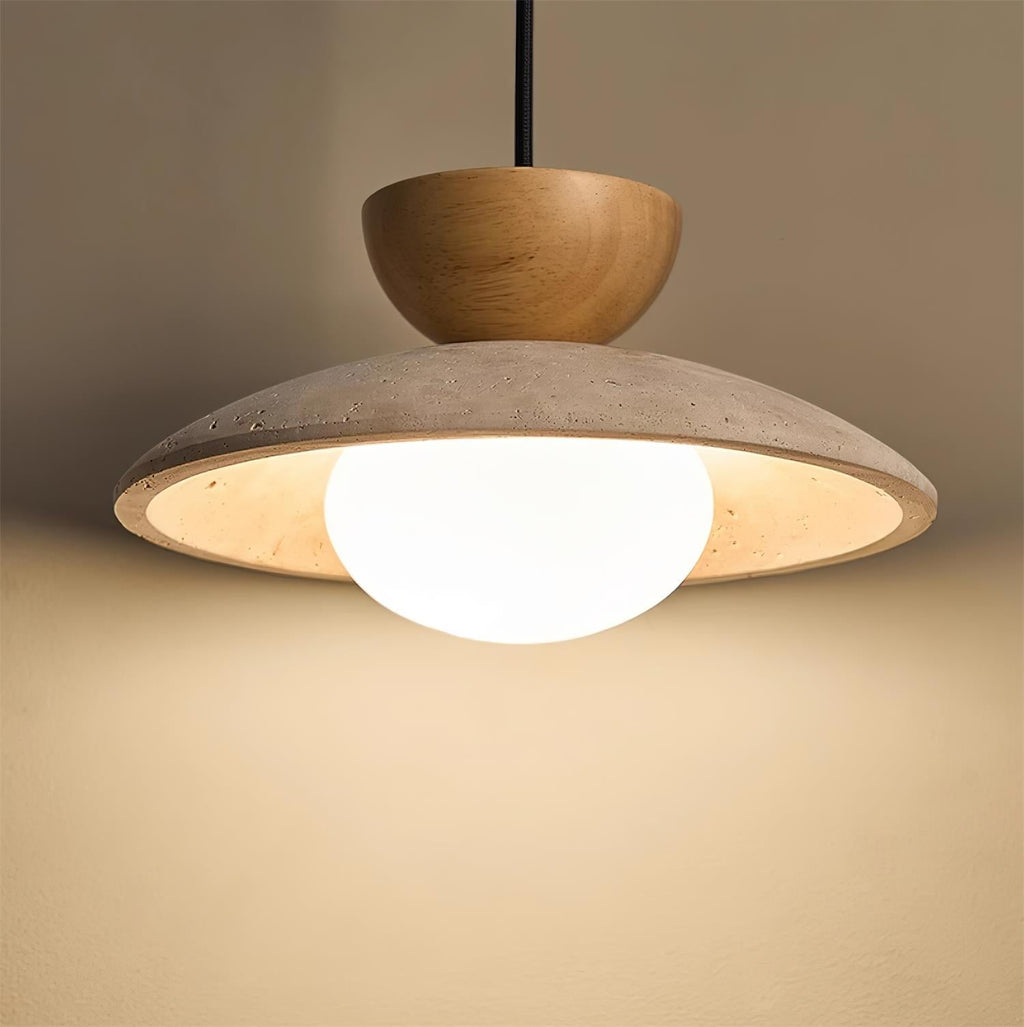Aurea Pendelleuchte aus Holz und Travertin für Eingangsbereiche und Essbereiche