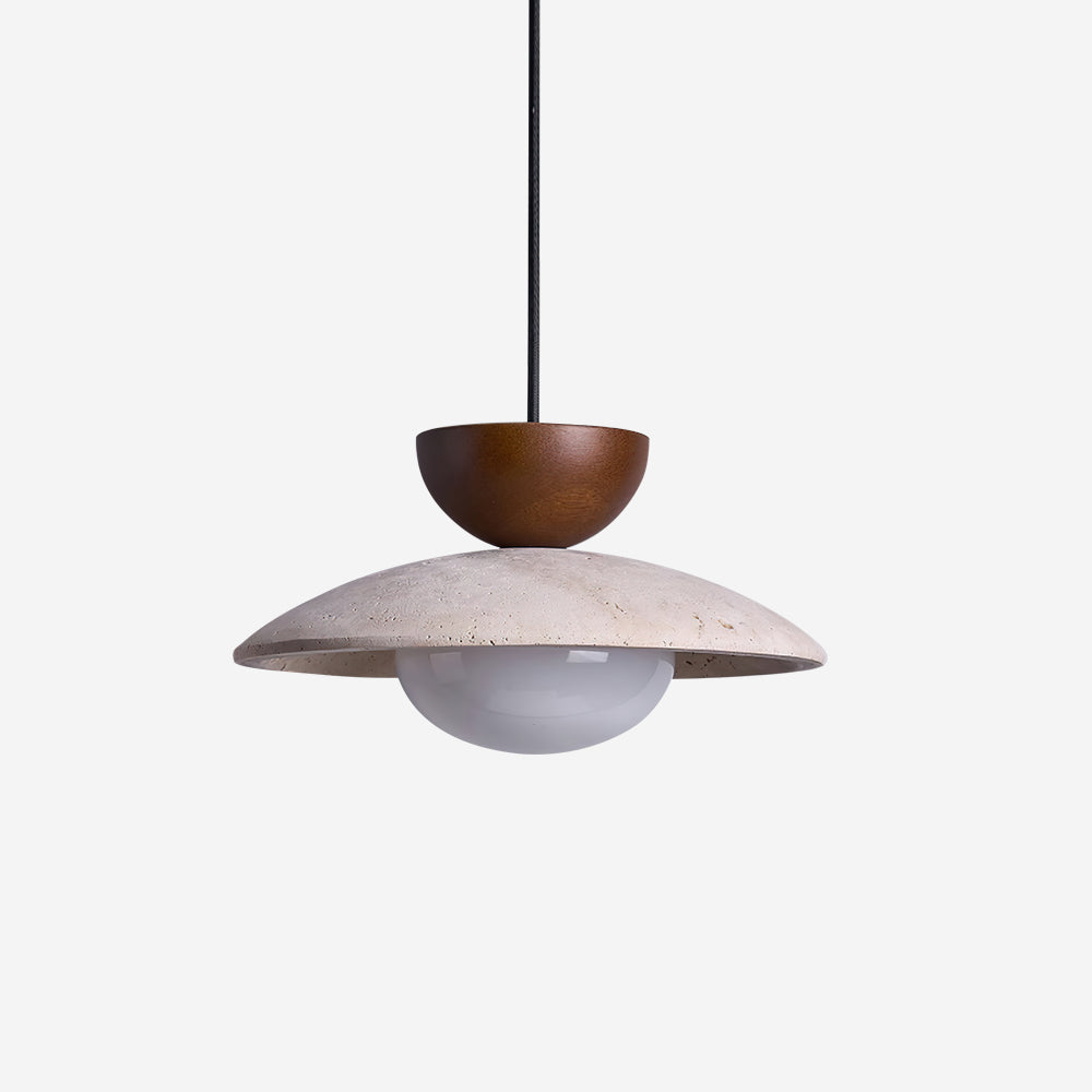 Aurea Pendelleuchte aus Holz und Travertin für Eingangsbereiche und Essbereiche